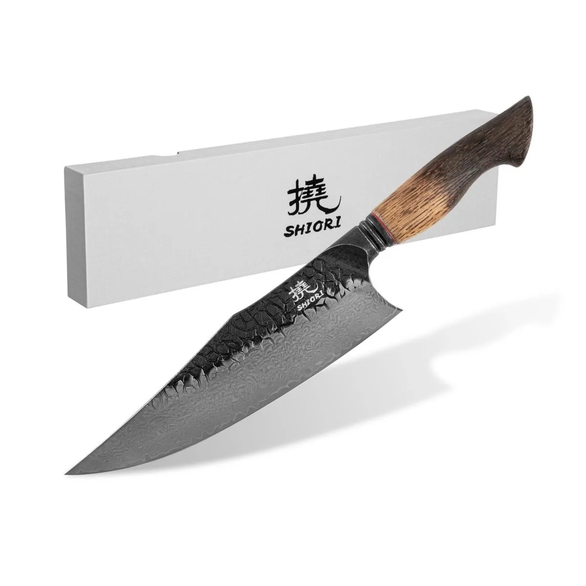 Nóż szefa kuchni Shiori 撓 Chairo Sifu ze stali damsceńskiej, rękojeść drewno pakka