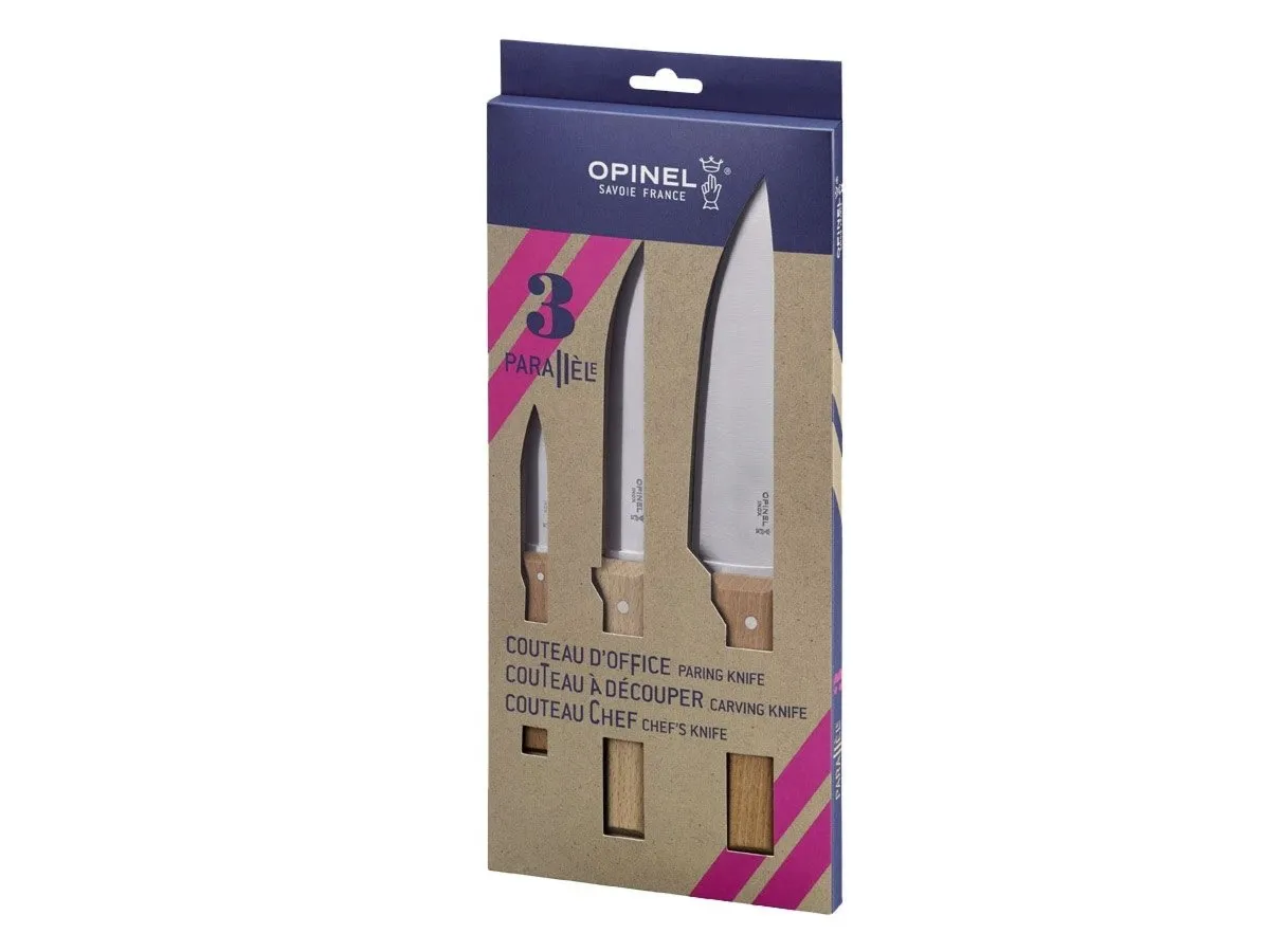Opinel TRIS PARALLÈLE (CUCINA N°118 + CARNE N°120 + SPELUCCHINO N°126) (001838)
