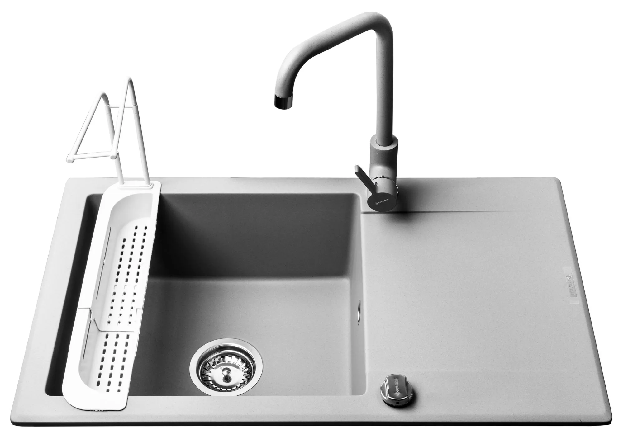 Pyramis Zlew. KORFU (78x46) 1B 1D, szary - beton + bateria SILVIO