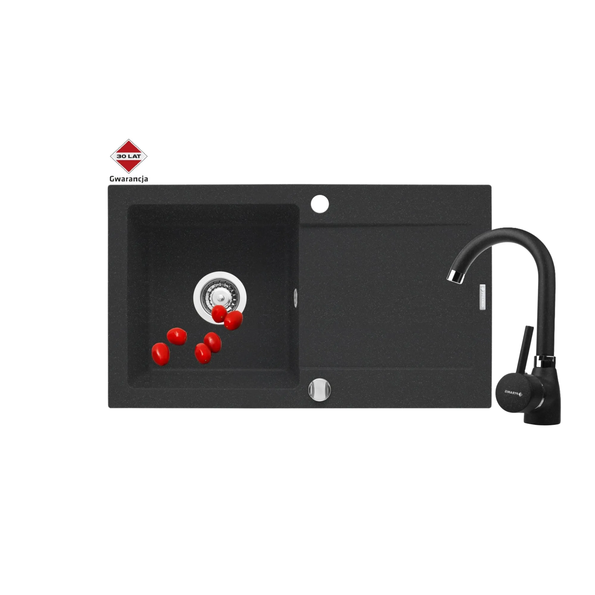 Pyramis Zlew. MIDO 76x44 1B 1D czarny + bateria Bello