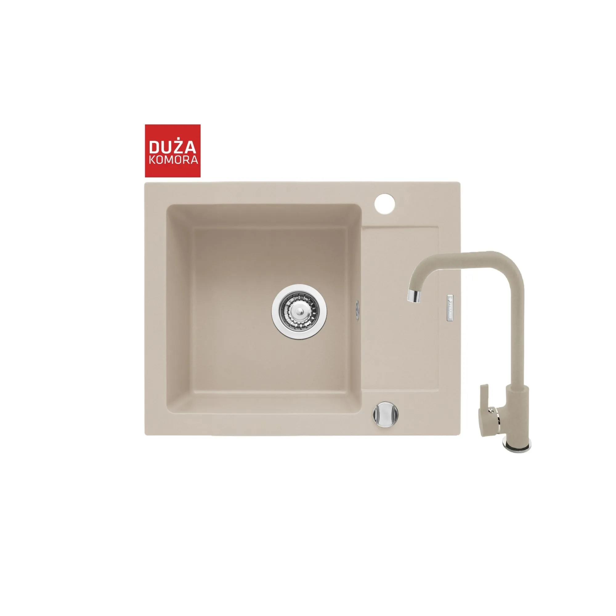 Pyramis Zlew. MIDO (62x50) 1B 1D beż - piaskowy + bateria Silvio