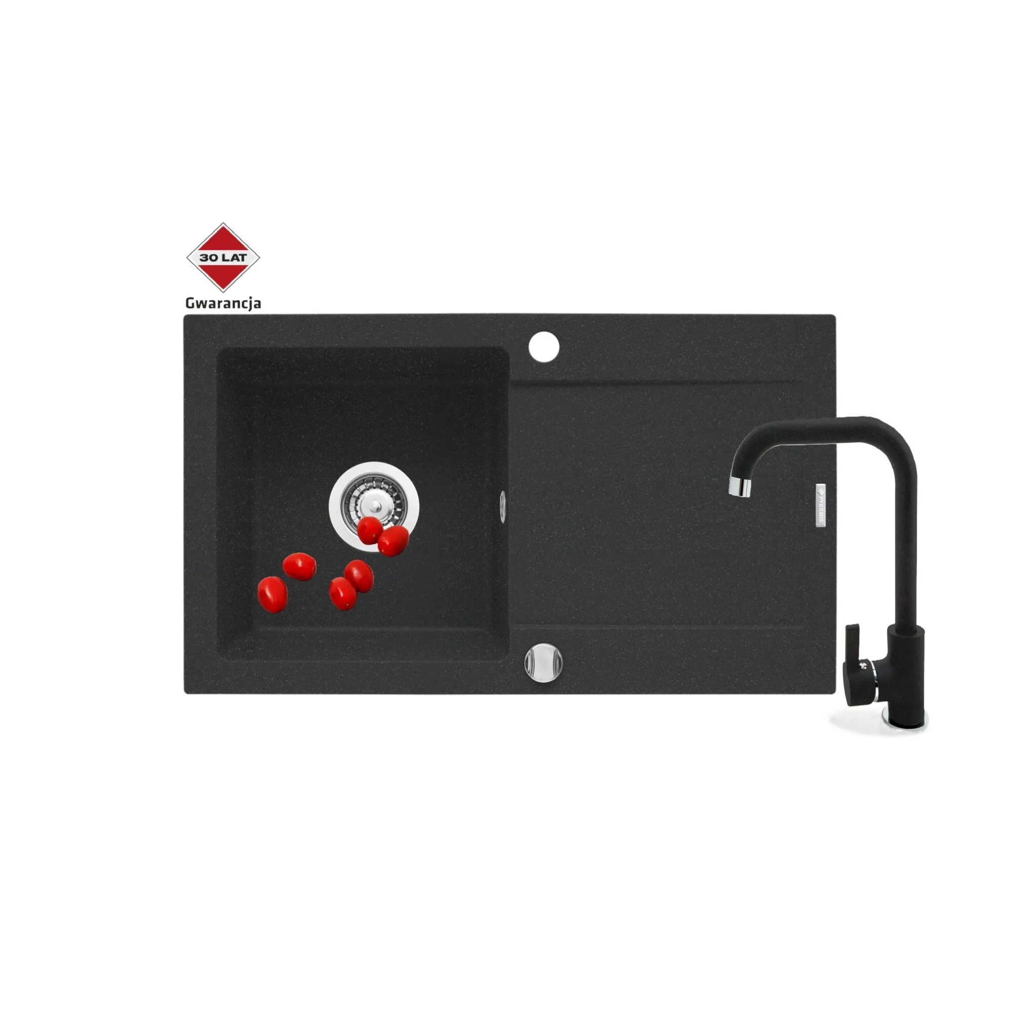 Pyramis Zlew. MIDO 76x44 1B 1D czarny + bateria Silvio