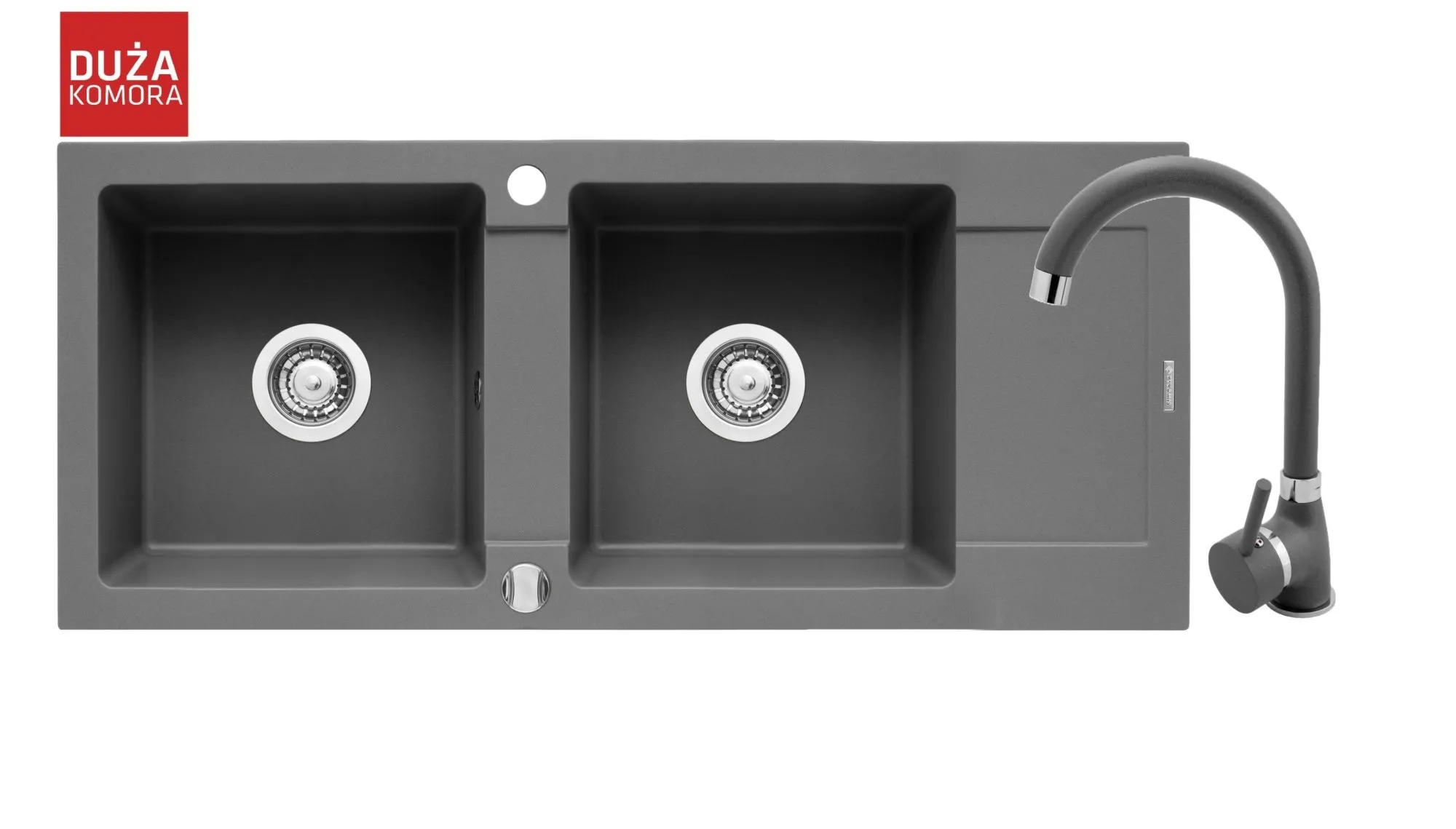 Pyramis Zlew. MIDO (116x50) 2B 1D szary beton + bateria Bello