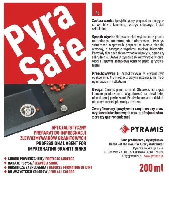Pyramis Pyra Safe – specjalistyczny preparat do impregnacji zlewozmywaków granitowych
