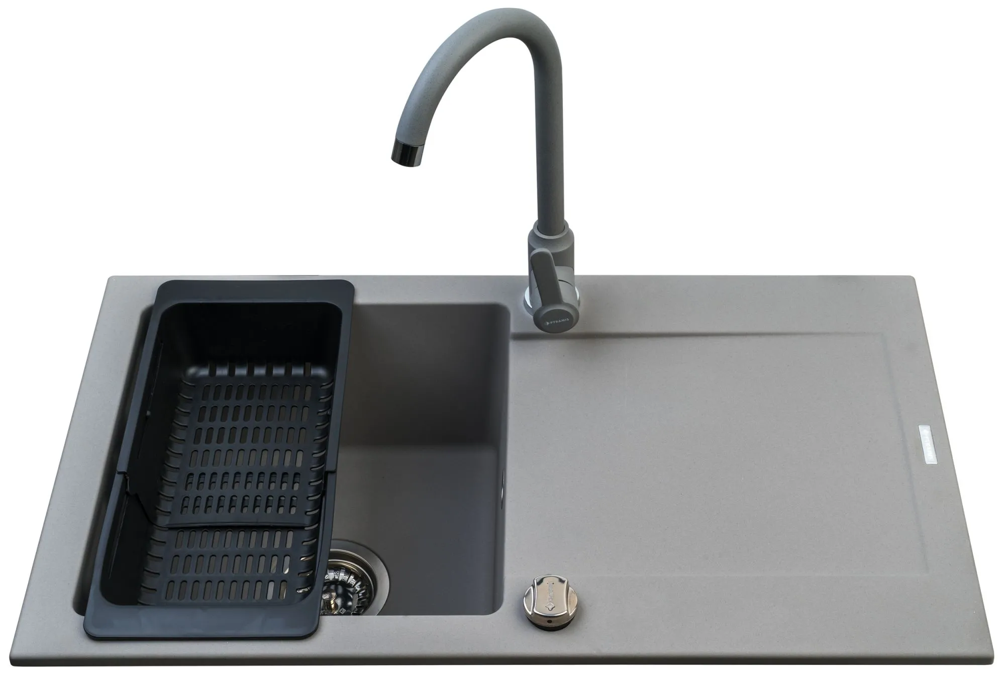 Pyramis Zlew. MIDO 76x44 1B 1D szary beton + bateria Lungo