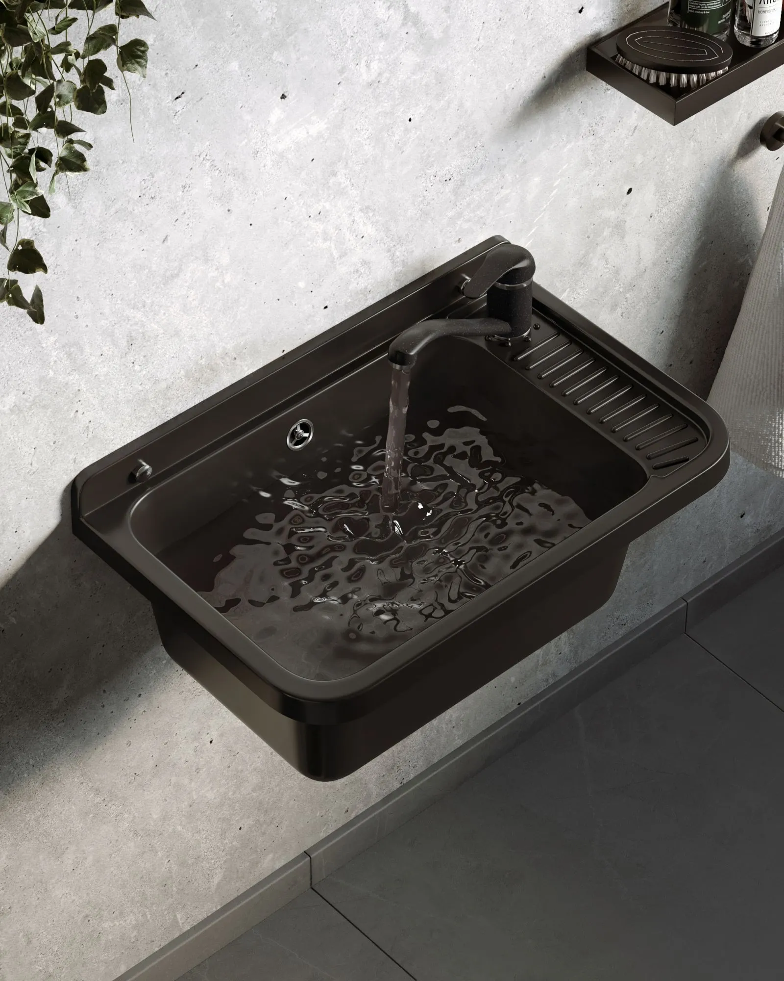 Pyramis Umywalka ogrodowa NEO PLUS 58,4X38 czarny granit + bateria Asalia