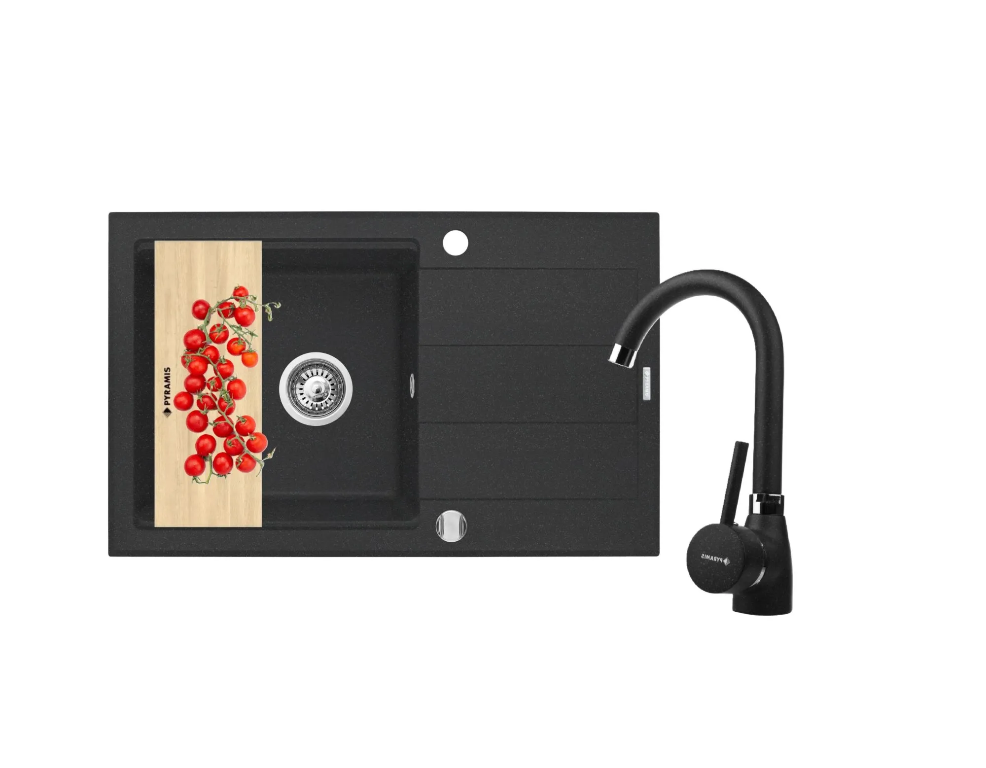 Pyramis Zlew. SPARTA PLUS LUX (78x48) 1B 1D, czarny + Bateria BELLO