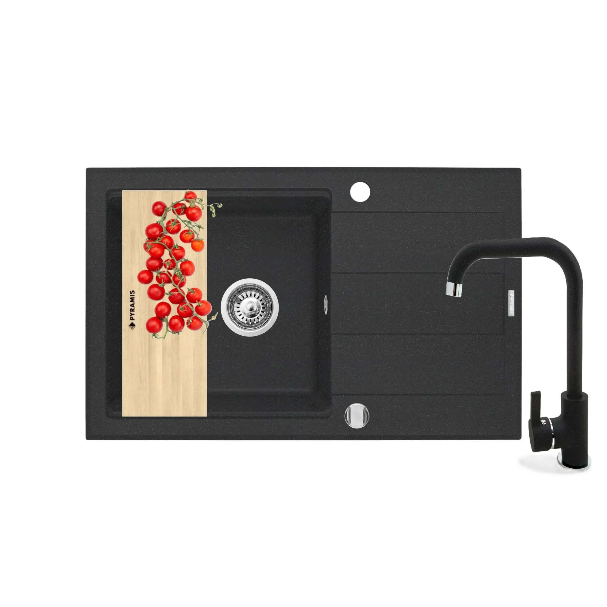 Pyramis Zlew. SPARTA PLUS LUX (78x48) 1B 1D, czarny + Bateria SILVIO