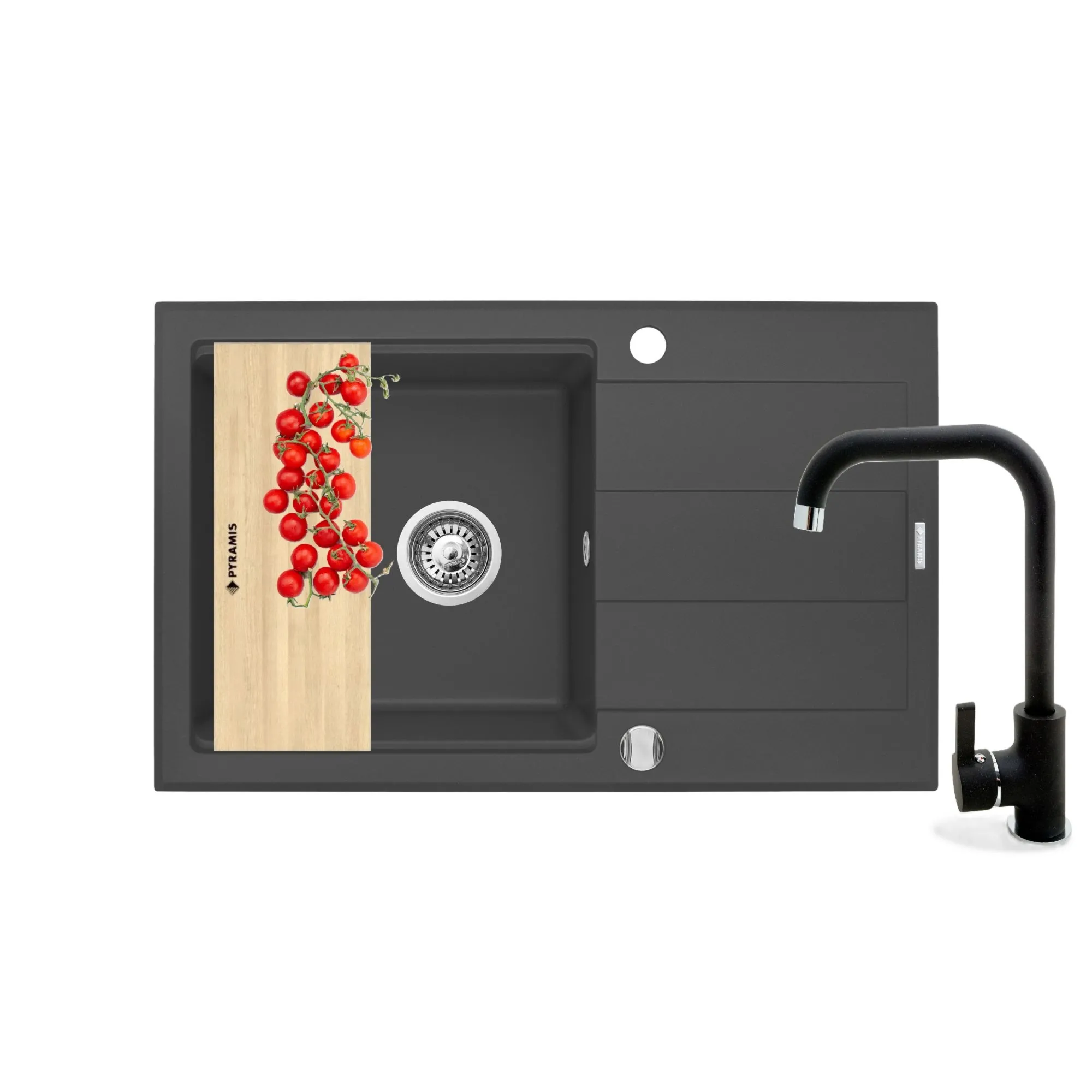 Pyramis Zlew. SPARTA PLUS LUX (78x48) 1B 1D, karbon + Bateria SILVIO