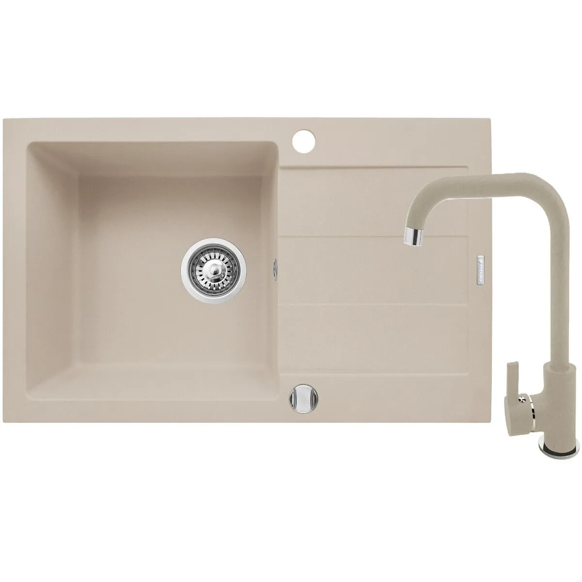 Pyramis Zlew. SPARTA PLUS (78x48) beż piaskowy + bateria granitowa SILVIO