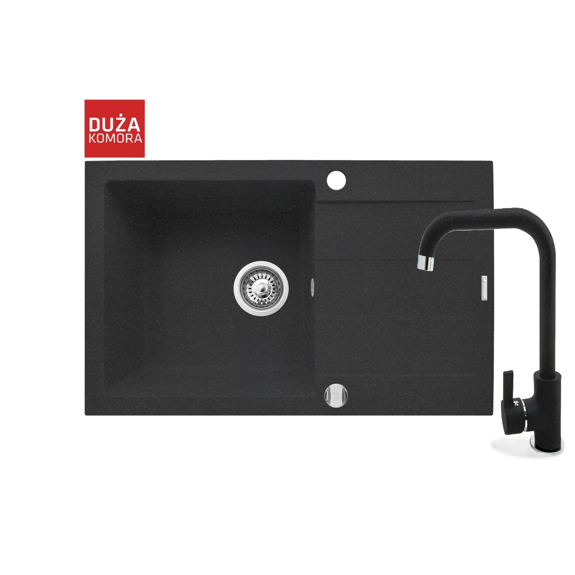 Pyramis Zlew. SPARTA PLUS (78x48) czarny + bateria granitowa SILVIO