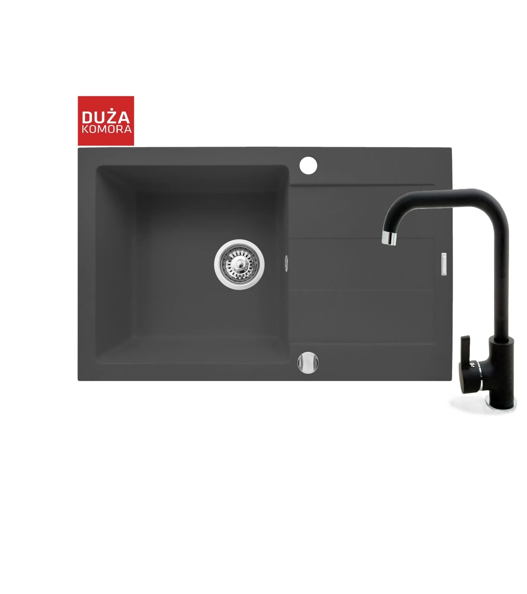 Pyramis Zlew. SPARTA PLUS (78x48) karbon + bateria granitowa SILVIO