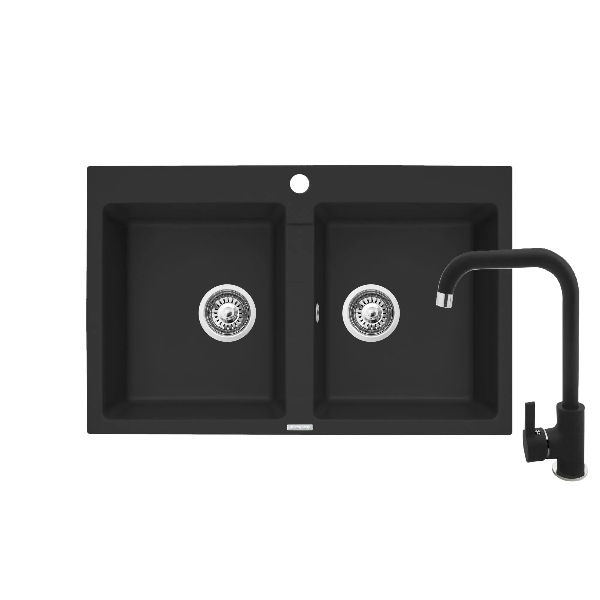 Pyramis Zlew. SPARTA 78x50 2B karbon + bateria granitowa SILVIO