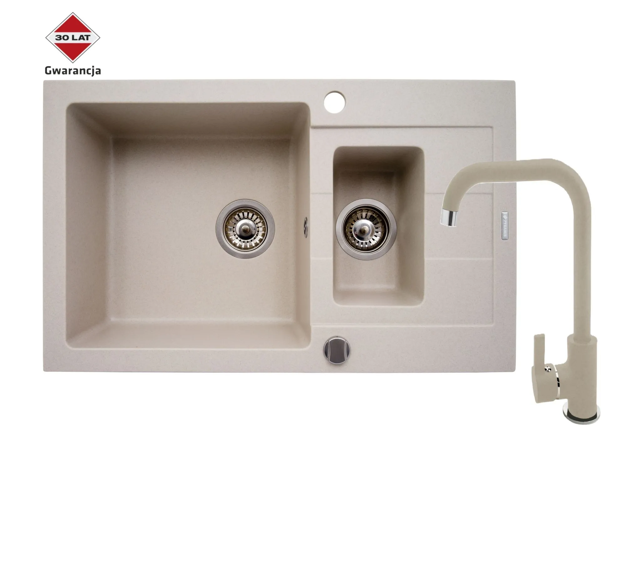 Pyramis Zlew. SPARTA PLUS (78x48), 1 1/2B 1D beż+ Bateria SILVIO