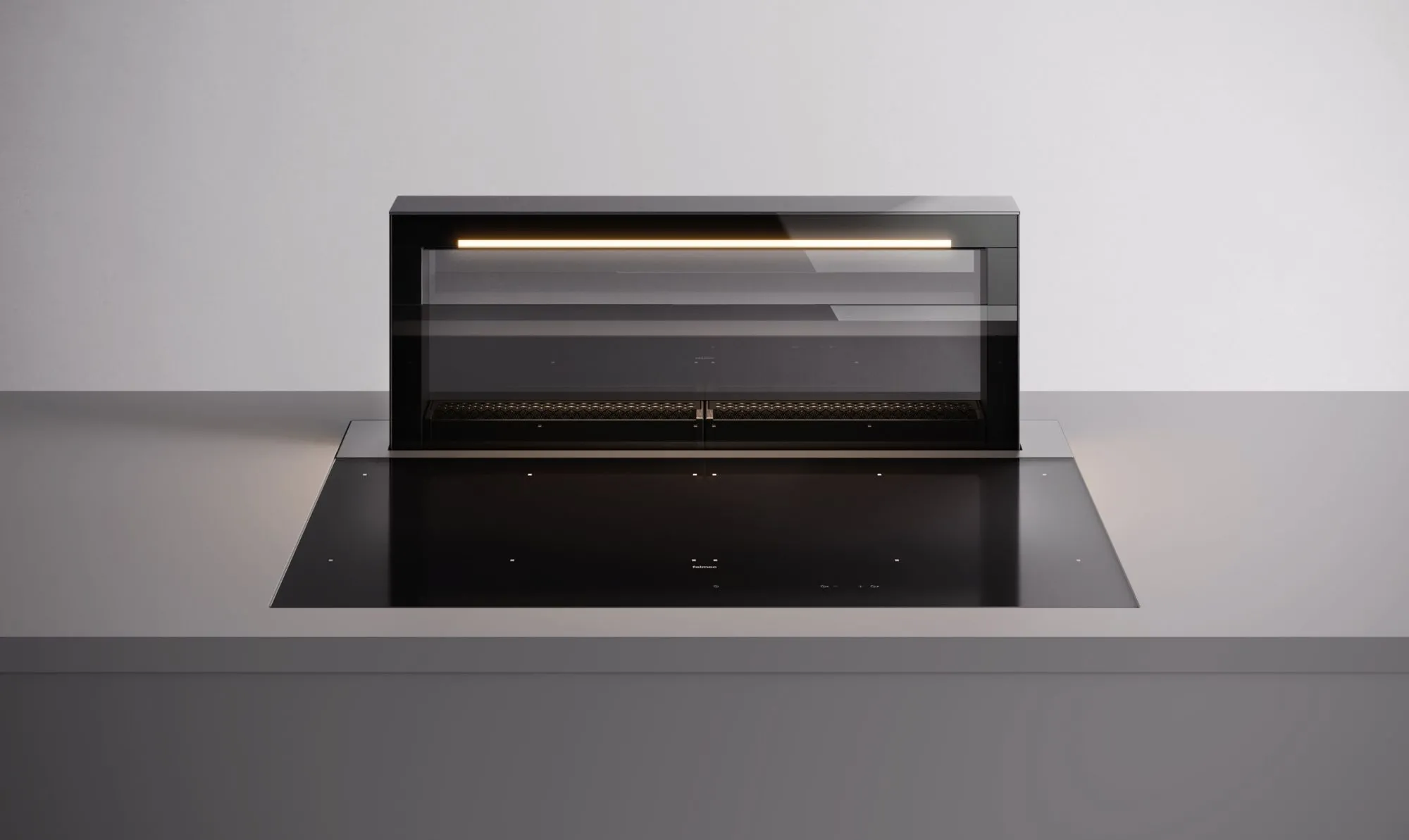 Falmec OKAP Z PŁYTĄ LEVEL ONE 90 cz/SZKŁO CZARNE BŁYSZCZĄCE led/BIAŁE s/800 bez/FILTRA