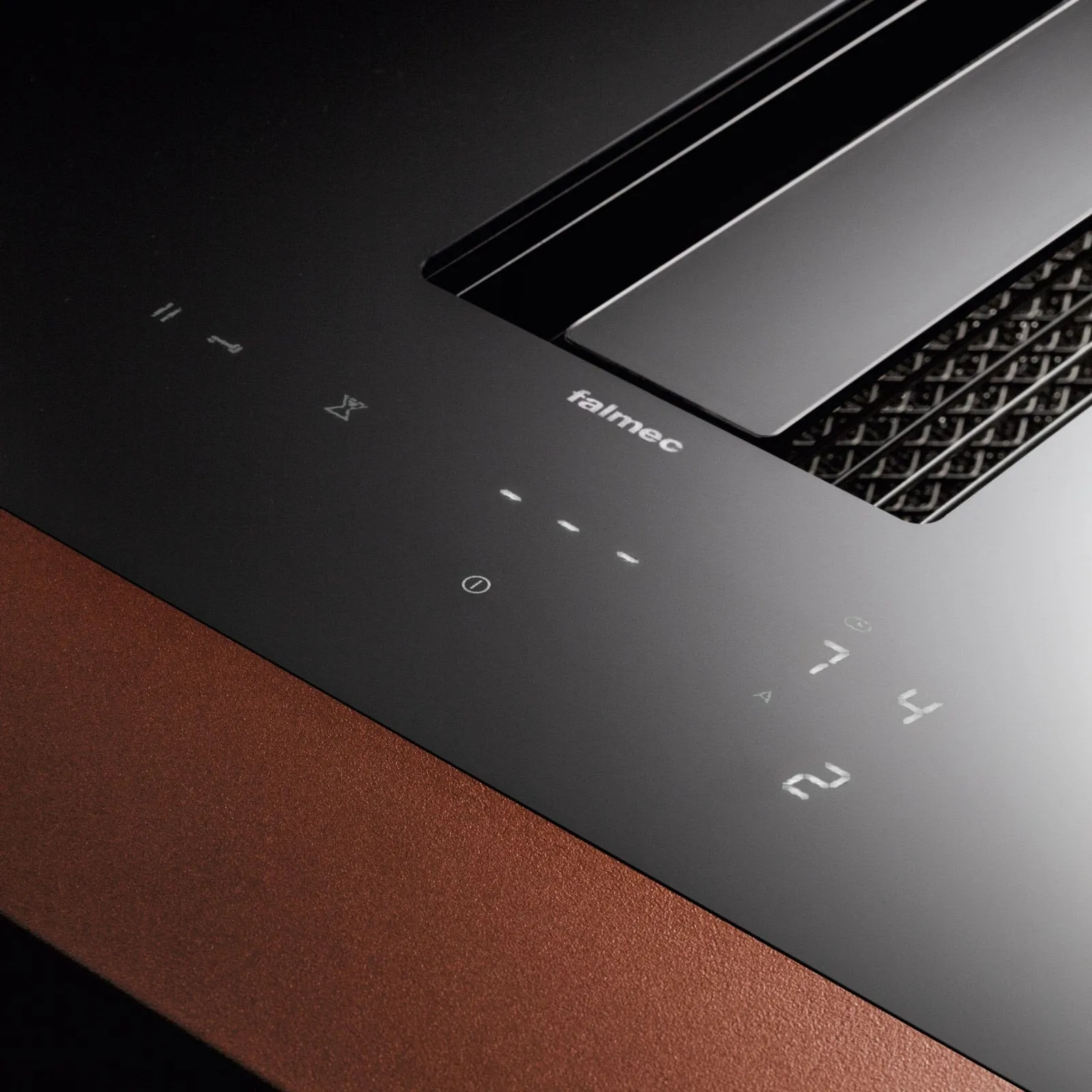 Falmec OKAP Z PŁYTĄ ZERO EASY 76 cz/SZKŁO CZARNE BŁYSZCZĄCE RAL 9005 led/CZERWONE s/600 z/FILTREM