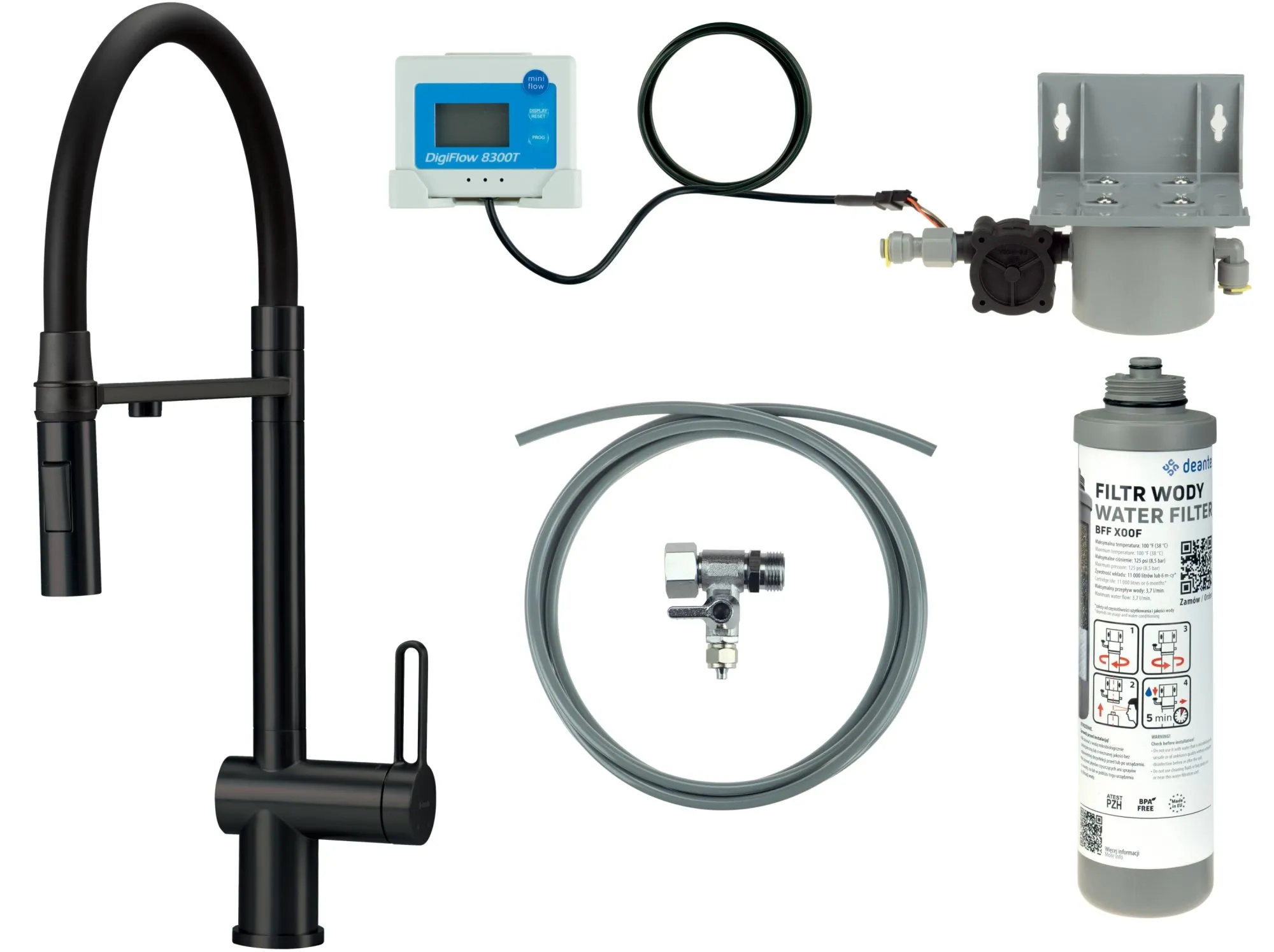 Deante Bateria kuchenna z zestawem do filtracji wody z elastyczną wylewką