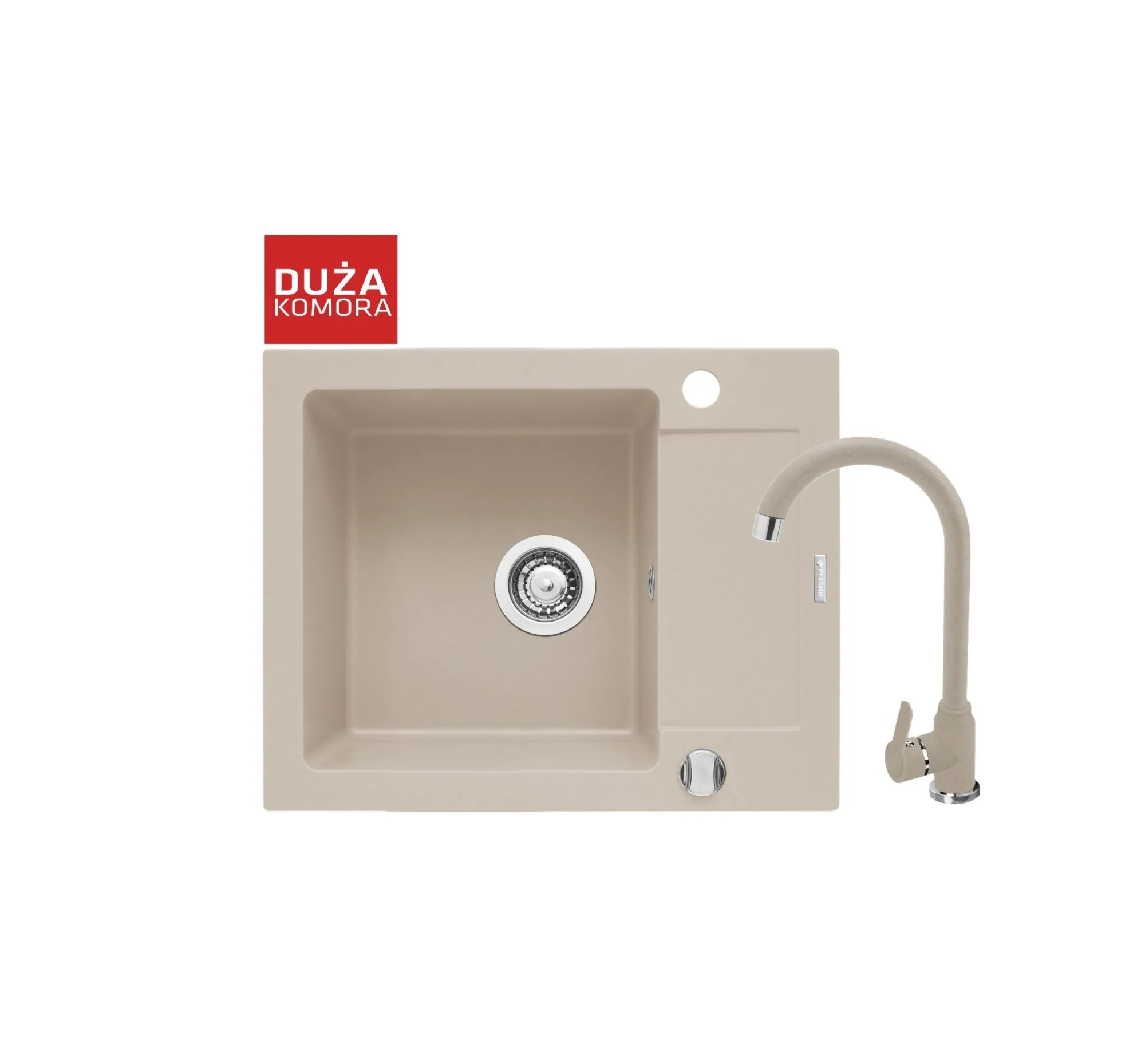 Pyramis Zlew. MIDO (62x50) 1B 1D beż - piaskowy + bateria Lungo