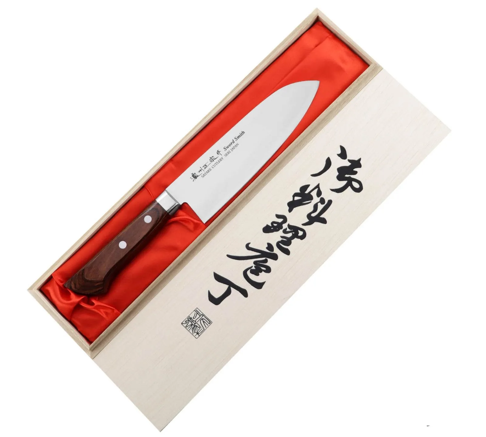 Satake Unique Shirogami Nóż Santoku 17 cm w drewnianym pudełku