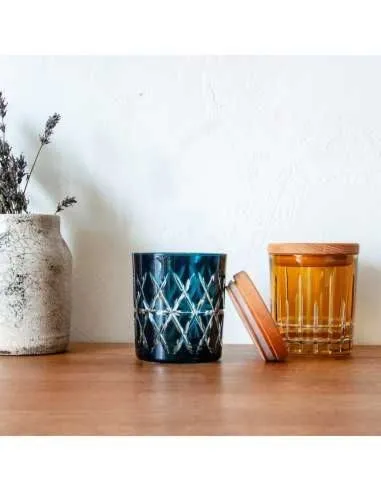 Crystal Julia Pojemnik kryształowy z bukowym deklem w kolorze ciemnej zieleni