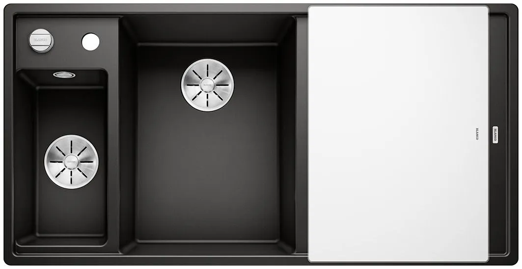 BLANCO AXIA III 6 S Silgranit czarny lewa, korek auto., InFino, deska szkło białe, odsączarka stalowa Użyj kodu 23BLA06 i płać mniej