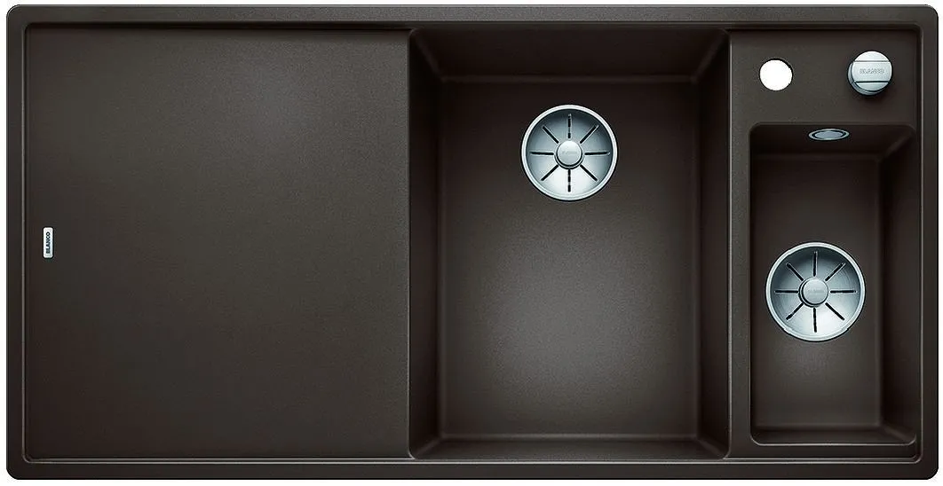 BLANCO AXIA III 6 S-F Silgranit kawowy prawa, korek auto., InFino, deska szkło białe, odsączarka stalowa Użyj kodu 23BLA06 i płać mniej