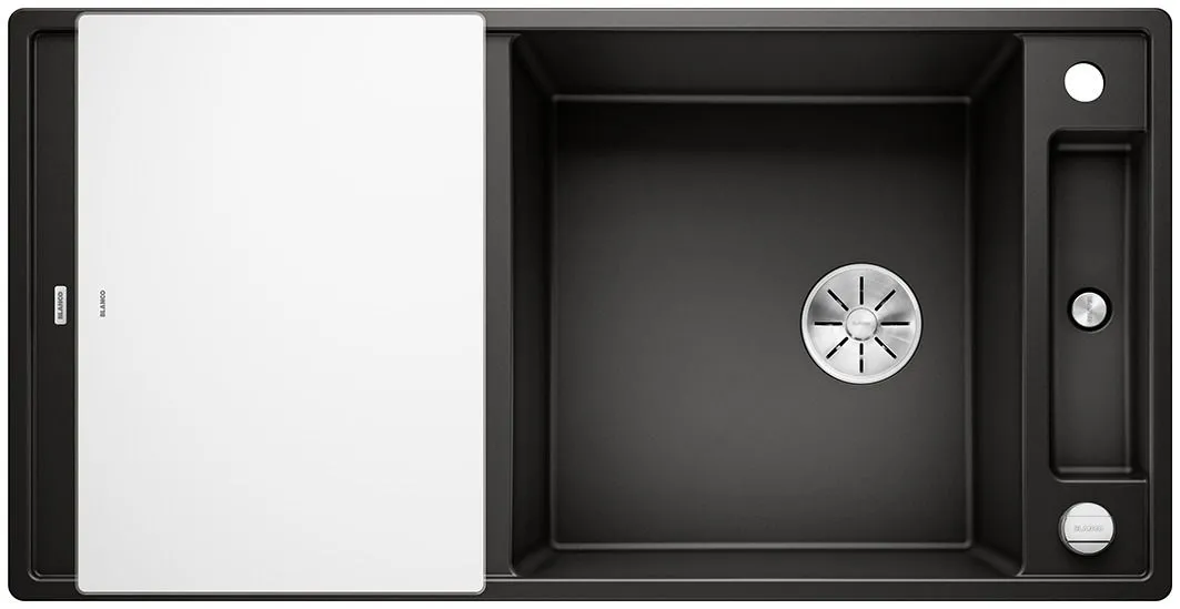 BLANCO AXIA III XL 6 S Silgranit czarny odwracalny, korek auto., InFino, deska szkło białe Użyj kodu 23BLA06 i płać mniej
