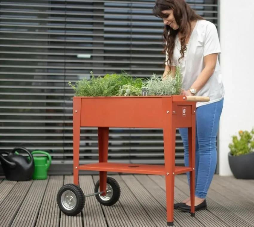 Herstera Garden Barcelona Liso Czerwona 85x35x80cm metalowa podniesiona grządka na kółkach