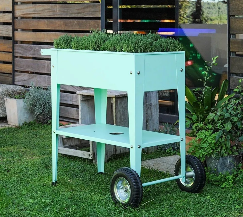 Herstera Garden Barcelona Liso mięta 85x35x80cm metalowa podniesiona grządka na kółkach