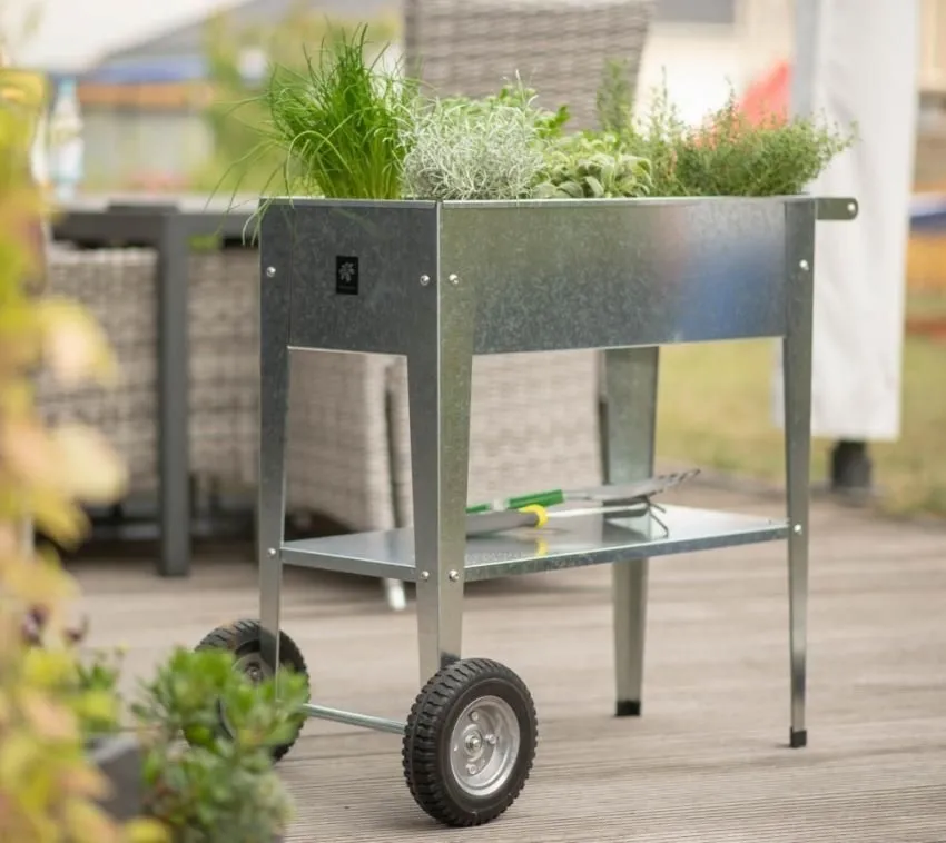Herstera Garden Barcelona Liso srebrna 85x35x80cm podniesiona grządka na kółkach