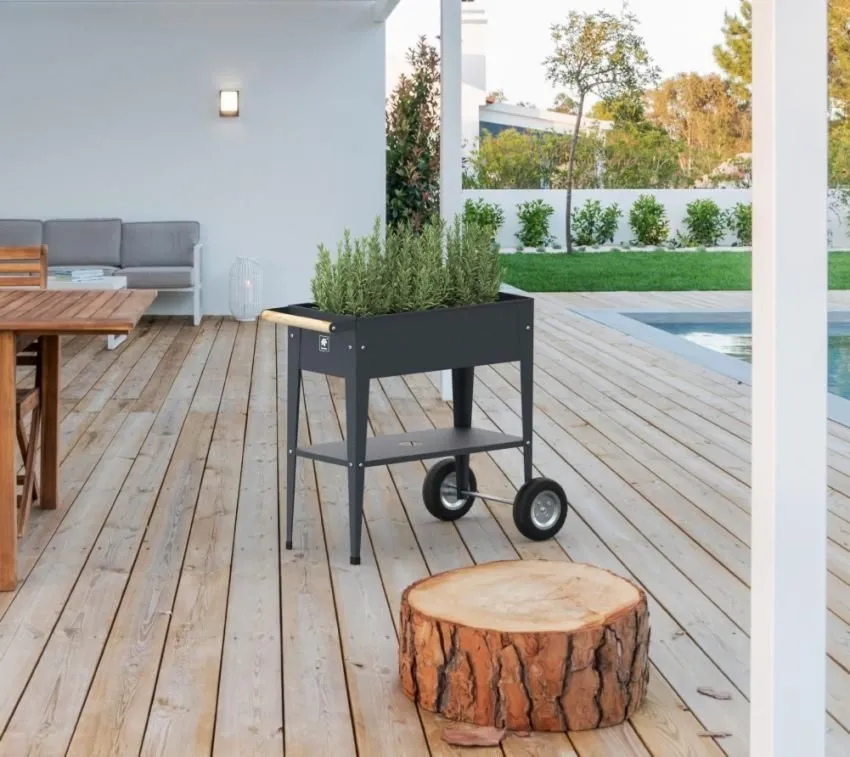 Herstera Garden Urban Barcelona antracyt 85x35x80cm metalowa podniesiona grządka na kółkach