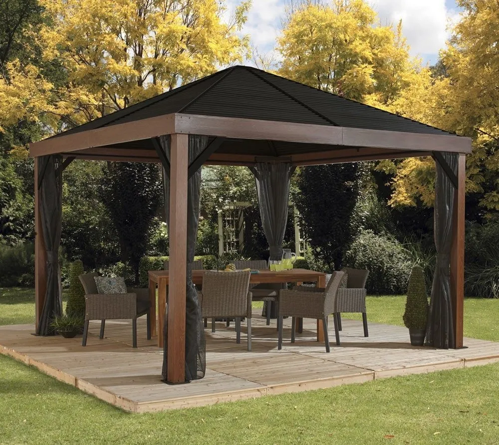 SOJAG Pawilon Aluminiowy Valencia 12x12 z moskitierą imitującą drewno 363x363x310 cm