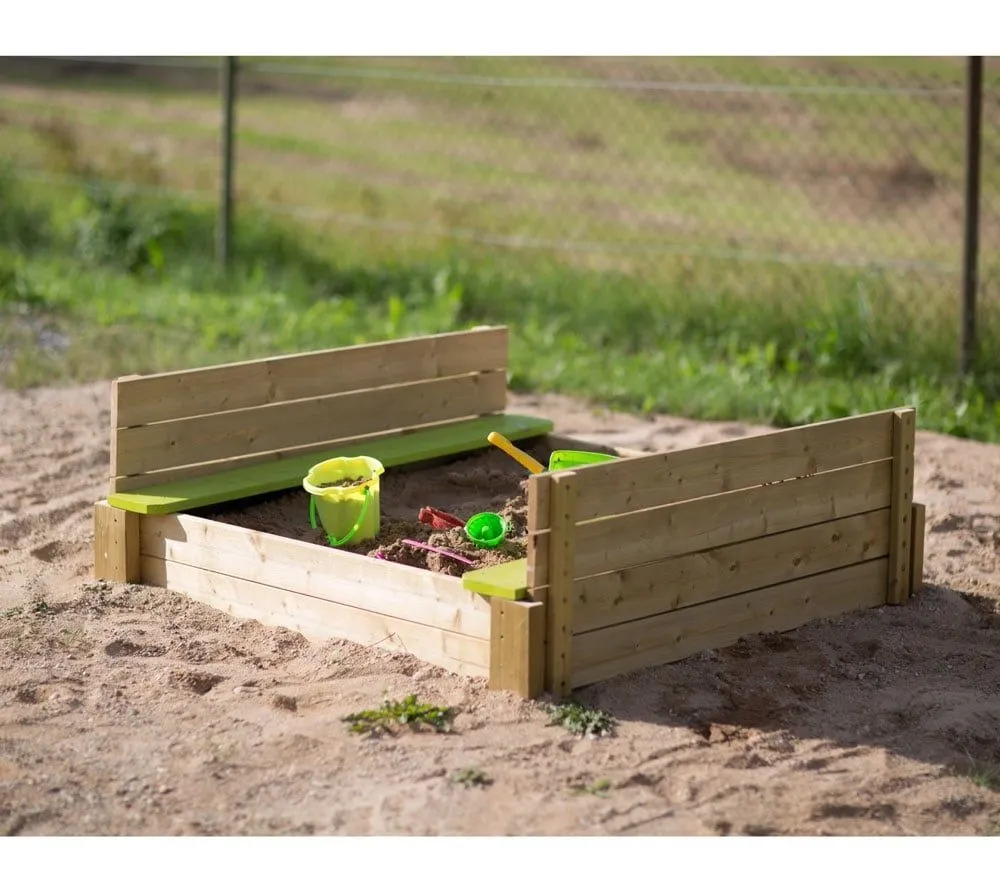 Wendy Toys Drewniana piaskownica wraz z przykryciem i siedziskami 120x120 cm