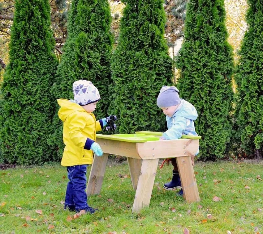 Wendy Toys Drewniany stół piknikowy z piaskownicą naturalny/zielony