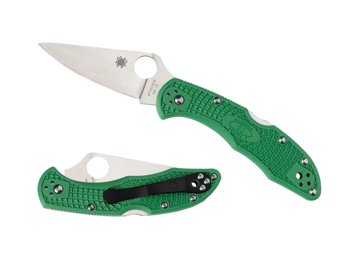 Spyderco DELICA 4 FLAT FRN GREEN PLAIN C11FPGR
