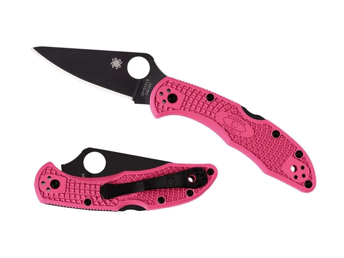 Spyderco DELICA 4 FRN PINK PLAIN BLACK BLADE C11FPPNS30VBK