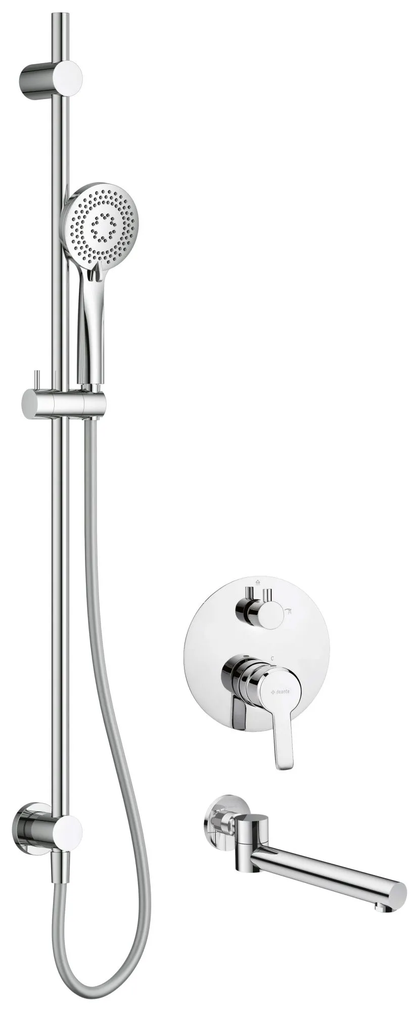 Deante Arnika NAC_09QA Zestaw prysznicowy podtynkowy z wylewką wannową Srebrna