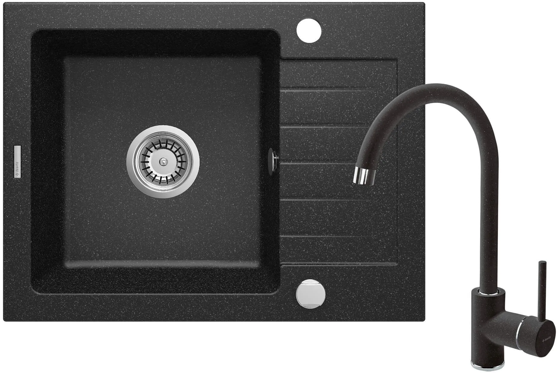 Deante Zlewozmywak granitowy z baterią 1-komorowy z ociekaczem