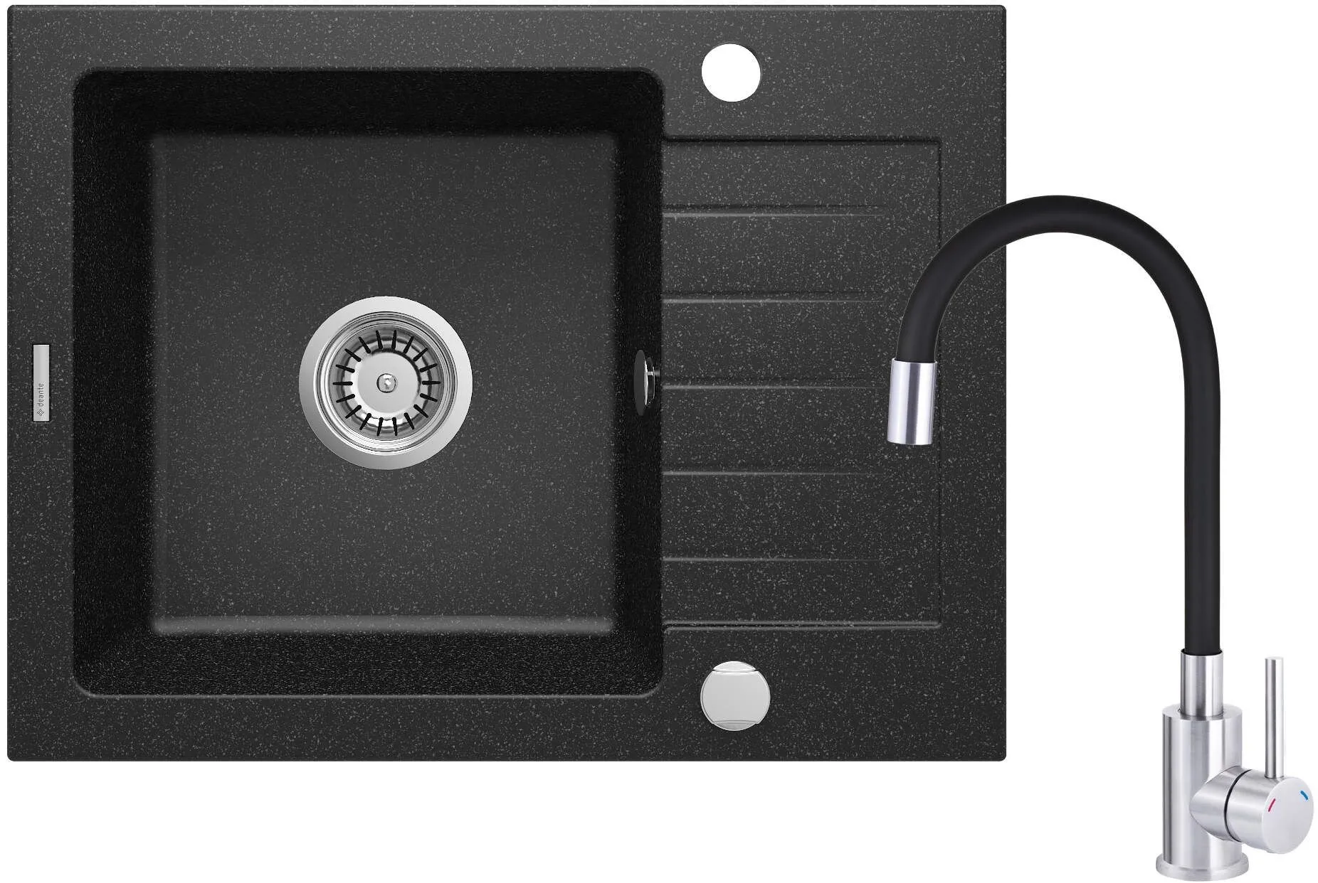 Deante Zlewozmywak granitowy z baterią 1-komorowy z ociekaczem