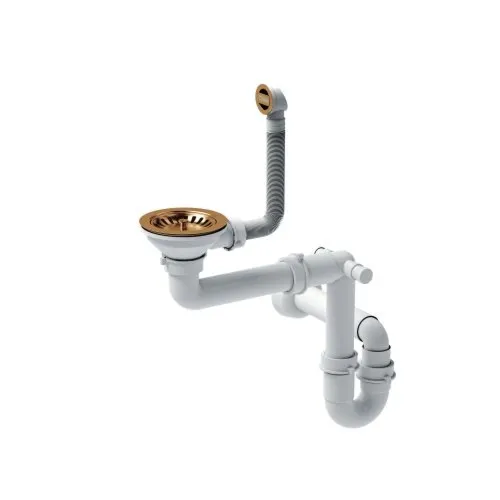 Odpływ zatyczkowy 3 1/2" z syfonem 1-komorowy PVD miedziany (GRANIT-pionowy), save space, bez logo, kolekcja Art Impressions