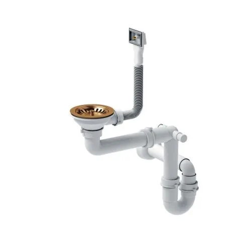 Odpływ zatyczkowy 3 1/2" z syfonem 1-komorowy PVD miedziany (STAL-pionowy), save space