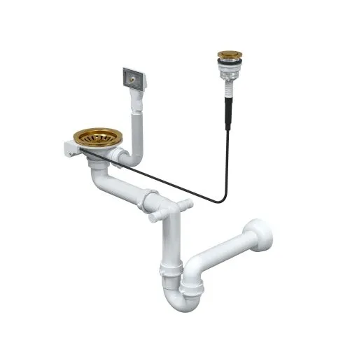 Odpływ PUSH TO OPEN 3 1/2" z syfonem 1-komorowy złoty (STAL-pionowy) save space, przycisk okrągły złoty