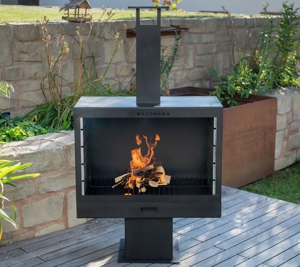 Westmann Stalowy kominek do grillowania, palenisko Czarny 41x160cm