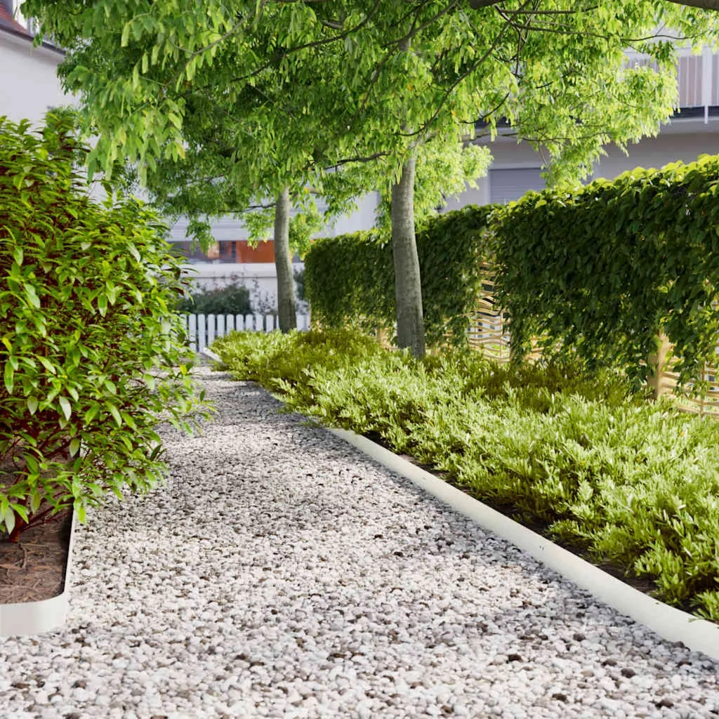 Obrzeża trawnikowe, 10 szt., białe, stal walcowana na zimno