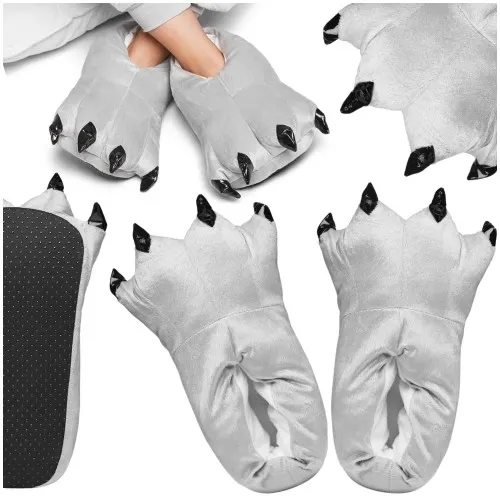 Kapcie bambosze z pazurami łapy - szare