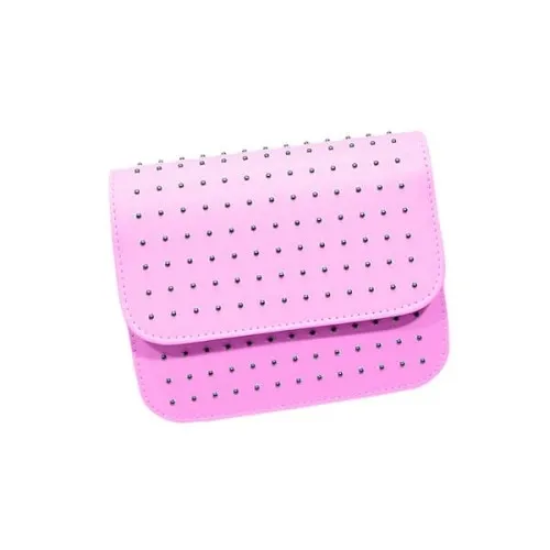 Mała, skórzana torebka / ćwieki, łańcuszek różowa