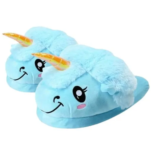 Kapcie pluszowe onesie jednorożec pantofle niebieskie