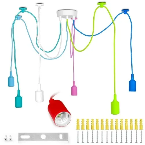 Kolorowa lampa loft żyrandol pająk oplot spider 6 ramion