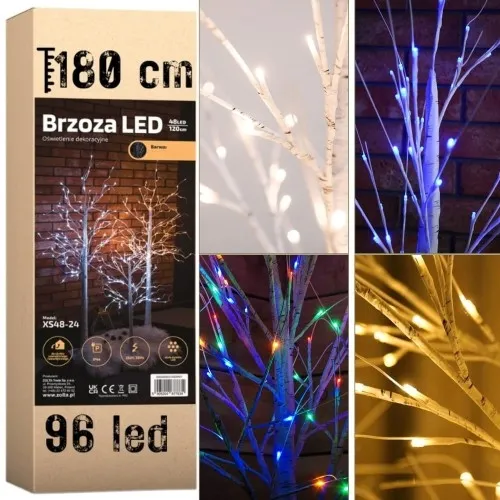 Drzewko świąteczne brzoza LED dekoracja Święta Boże Narodzenie 180 cm 96 LED