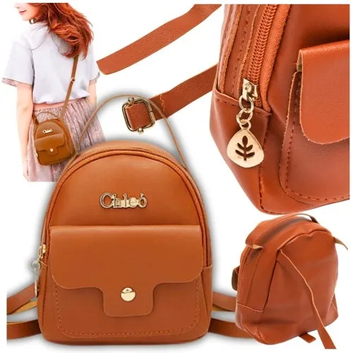 Plecak torebka podręczna plecaczek damski szelki kieszonki elegancki brąz